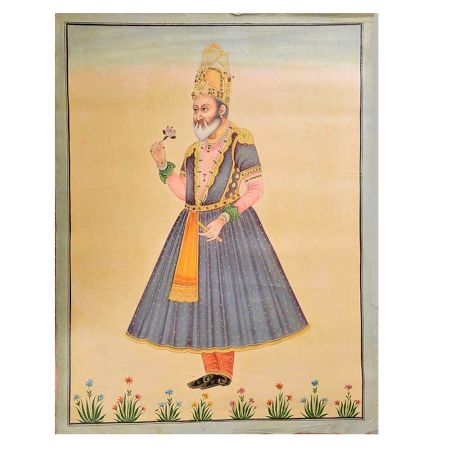 Canvas Mughal Portrait of Emperor Shah Jahan Holding A Flower