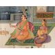 Mughal Canvas Painting Of Emperor Shahjahan And Mumtaz Mahal Drinking Wine
