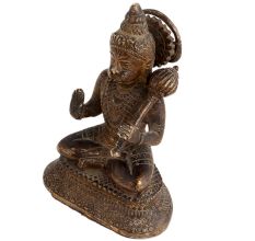 Handmade Brown Brass Sitting Hanuman Statue In Blessing Pose