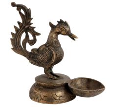 Handmade Antique Carved Brass Peacock Oil Lamp