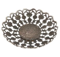 Hand Crafted Blackened Silver Brass Serving Bowl Cutwork Pattern