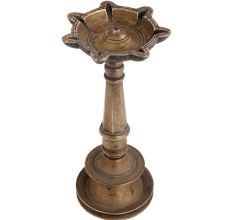 Handmade Old Brass Hindu Temple Worship Oil Lamp Stand