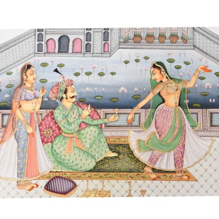 Handmade Moghul Empire Harem Dance And Wine Scene Painting