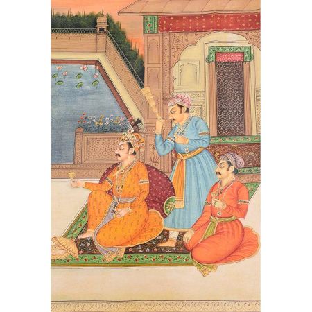 Handmade Mughal Canvas painting Of Royal Beloveds