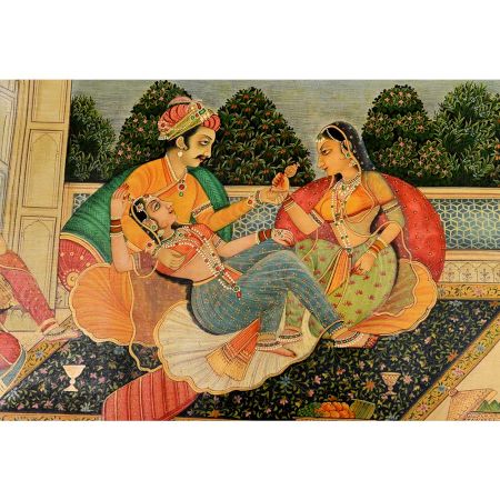 Handmade Mughal Canvas Painting Of Mujra To Entertain the King