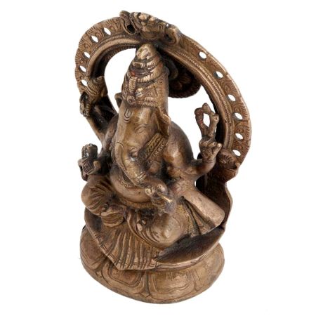 Handmade Antique Gold Brass Ganapati Statue With Arch