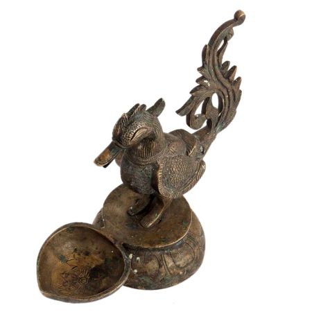 Handmade Antique Carved Brass Peacock Oil Lamp