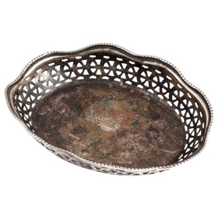 Hand Carved Blackened Silver Brass Oval Dish
