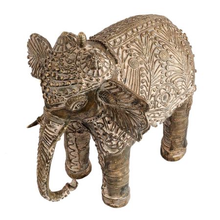 Handmade White Brass Engraved Elephant Decoration Statue