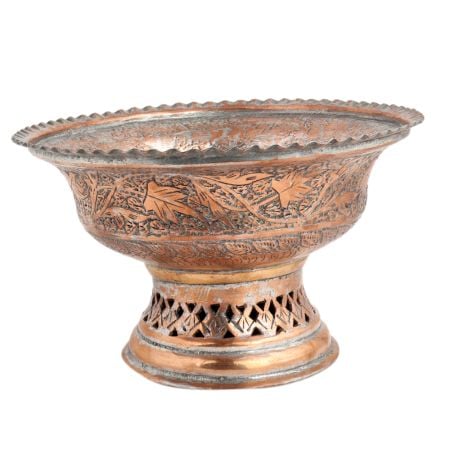 Handmade Orange Copper Leafy Patter Bowl Incense Burner