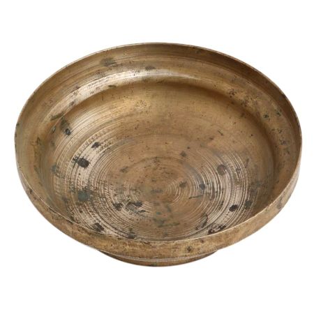 Handmade Antique Brass Footed Bowl  With Thick Rim