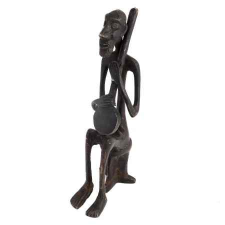 Handcrafted Black Brass African Tribe Musician Elongated Statue
