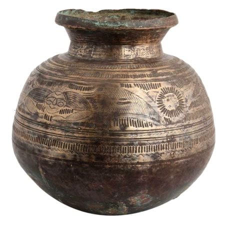 Handmade Black Brass Jal Lota Or Pot Carved With God Images