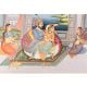 Handmade Canvas Painting of Mughal Emperor In Open Terrace Harem Court
