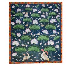 Lotus And Birds Pichwai Painting On Fabric