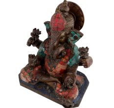 Handcrafted Multicolored Brass Sitting Lord Ganesha Statue