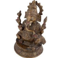 Handcrafted Brown Brass Ganesha Statue In Blessing Pose