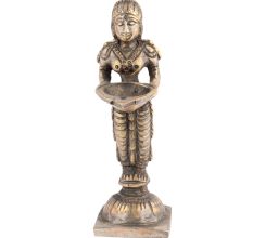 Handmade Multicolored Brass Dancing Lady With Diya Statue