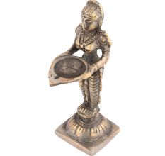 Handmade Multicolored Brass Dancing Lady With Diya Statue
