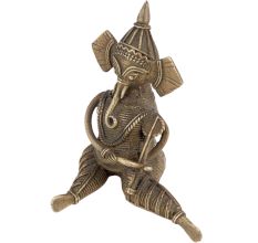 Handcrafted Black Dhokra Sitting Musician Ganesha Statue