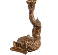 Handmade Golden Brass Fish Sculpture Candle Holder