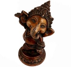 Handmade Dark Brown Brass Dancing Baby Ganesha Statue