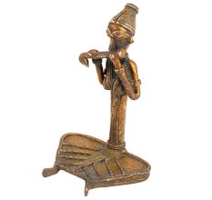 Handmade Yellow Brass Dhokra Art Statue Of Musician Playing Mahuri
