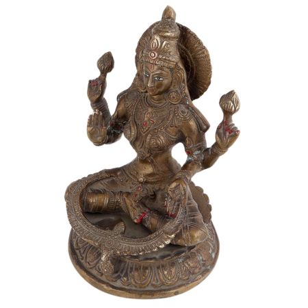Handmade Brown Gold Brass Hindu Goddess Laxmi Statue