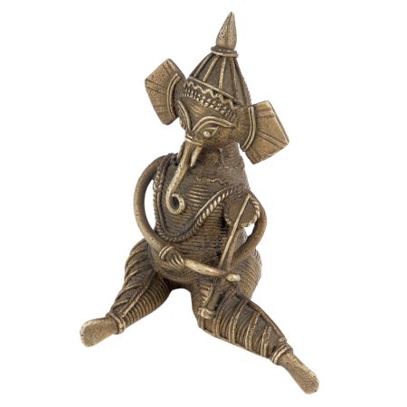 Handcrafted Black Dhokra Sitting Musician Ganesha Statue