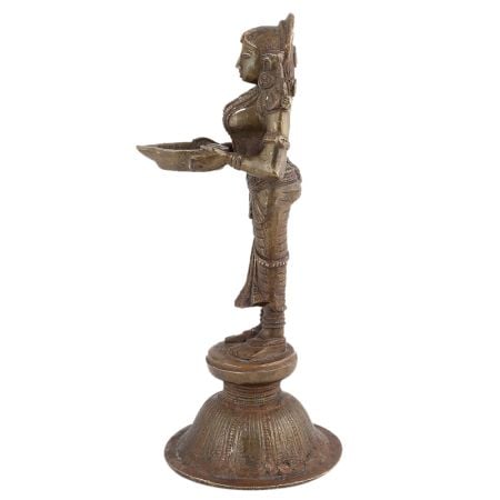 Handcrafted Black Brass Pavai Vilaku Statue Oil Lamp