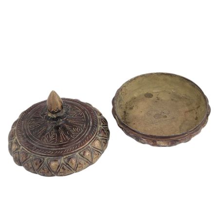 Handmade Old Brass Pumpkin Shape Storage Box With Geometric Design