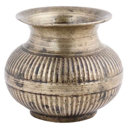 Handmade Brass Water Pot With  Embossed Vertical Lines Design