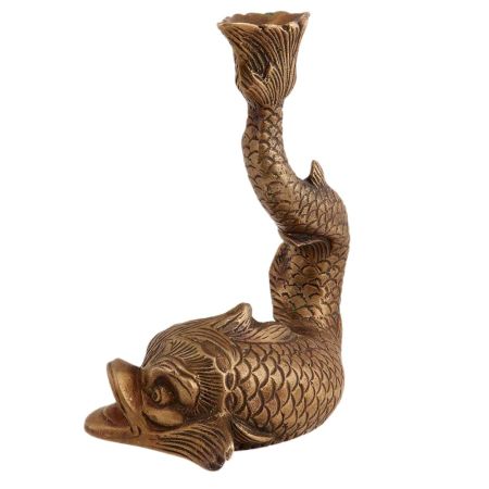 Handmade Golden Brass Fish Sculpture Candle Holder