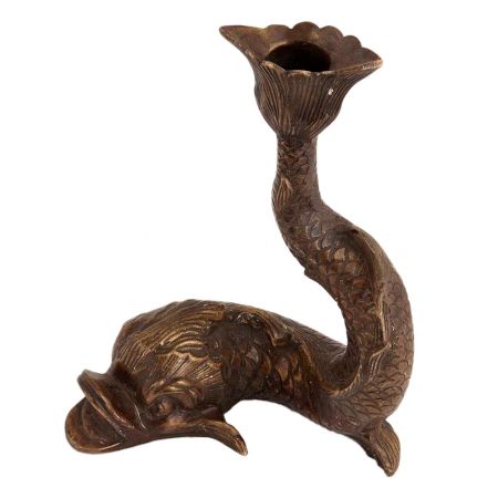 Handmade Dark Brown Brass Fish Candle Holder