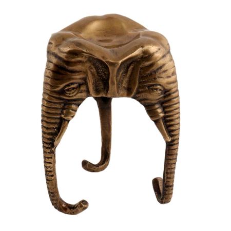 Handmade Antique Gold Brass Three Faces Elephant Statue