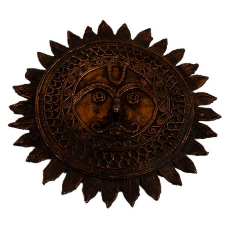 Handmade Brown Patina Brass Sun Face Wall Hanging