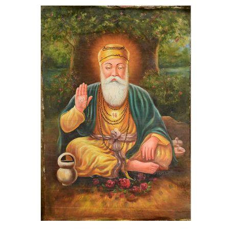 Handmade Multicolored Indian painting Of Sikh Guru Gurunanak Devji