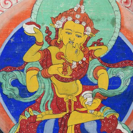 Handmade Multicolored Samantabhadra Buddha With His Consort Tibetan Thanka Painting