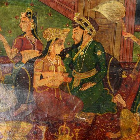 HandmadeÂ Multi-coloured Mughal Canvas Painting Moghul Empire Harem