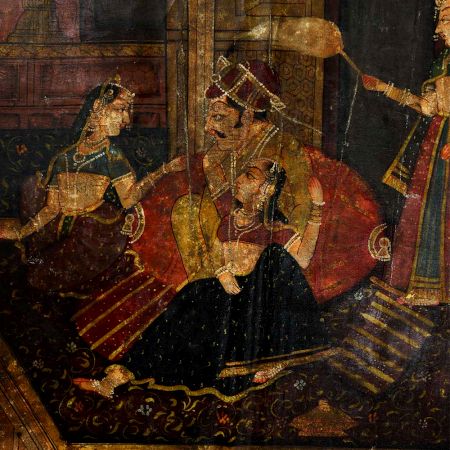 Handmade Multi-coloured Canvas Painting Of King In His Romantic Moods