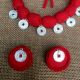 Red Fabric Beaded Neckpiece With Earrings Set ( Single Layer)