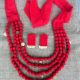 Red Fabric Beaded Neckpiece With Earrings Set