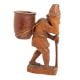 Handmade Brown Wooden Statue Of Old Man With Bag  At Back