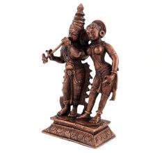 Statue Of Lord Krishna Playing Flute Alongside Goddess Radha