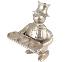 Handmade Silver Brass Fat Man Statue Wearing Hat Holding Long Tray