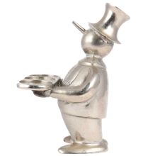Handmade Silver Brass Fat Man Statue Wearing Hat Holding Long Tray