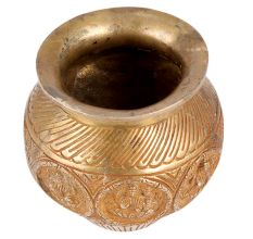 Handcrafted Golden Brass Holy Water Pot Carved With Goddess Laxmi Images