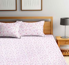 Pink Floral Cotton180 TC Printed Double Bedsheet with Two Pillow Cover
