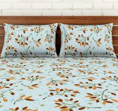 Brown Leaves Spaces 104 TC Cotton Double Bed Sheet with 2 Pillow Covers