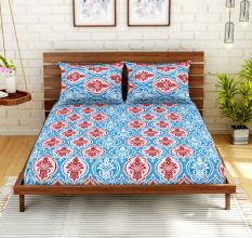 Blue Spaces 104 TC Cotton Double Bed Sheet with 2 Pillow Covers